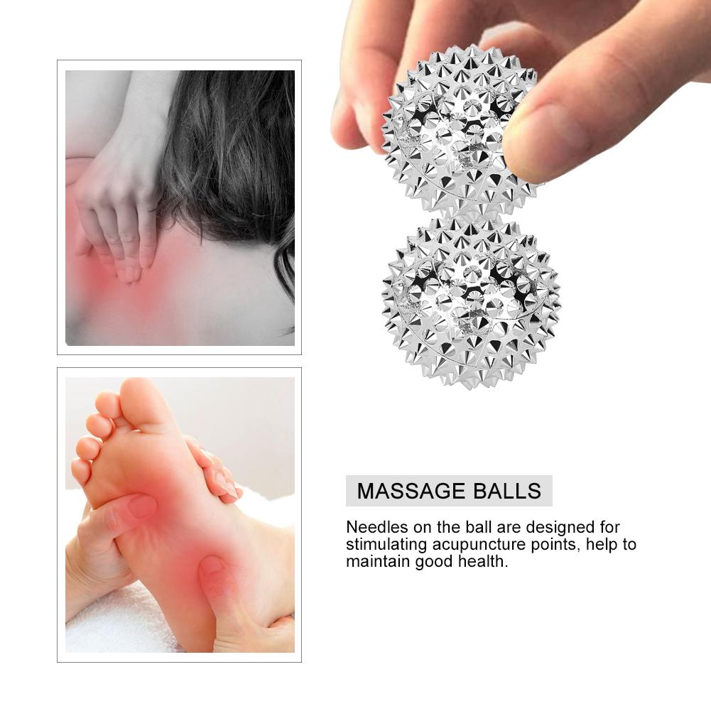 1 Pair Magnetic Massage Ball Hand Massage Acupressure Therapy Ball Silver