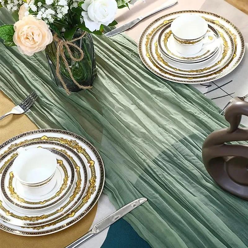 Дорожка для стола из нежно-голубой марли, 4 шт. в упаковке, винтажная деревенская марлевая дорожка для стола, украшение в стиле бохо на День Святого Патрика, Пасхальная свадьба