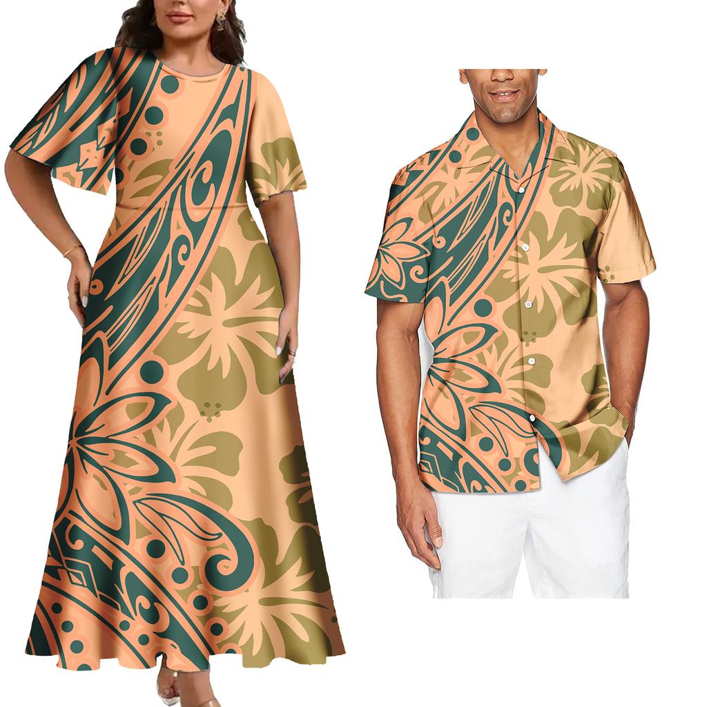 Couple Matching Outfits Women Two Piece Set Evening Dresses Match Man Shirts Customized Polynesian Samoa Tribal Couple Outfits