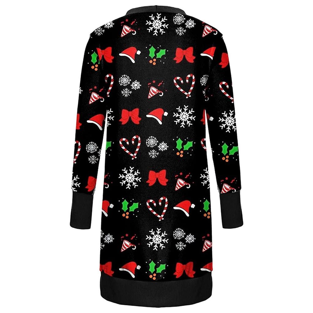 Женский рождественский кардиган с длинными рукавами и принтом, легкая куртка