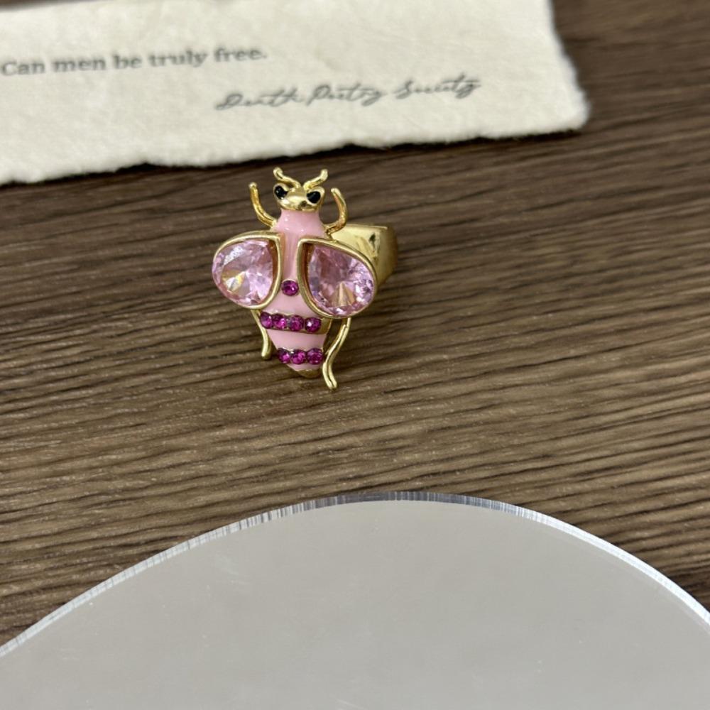 Y2K Style Vintage Bee Ring Enamel Design Colorful Bee Ring Rhinestone Bee Ring Punk Style