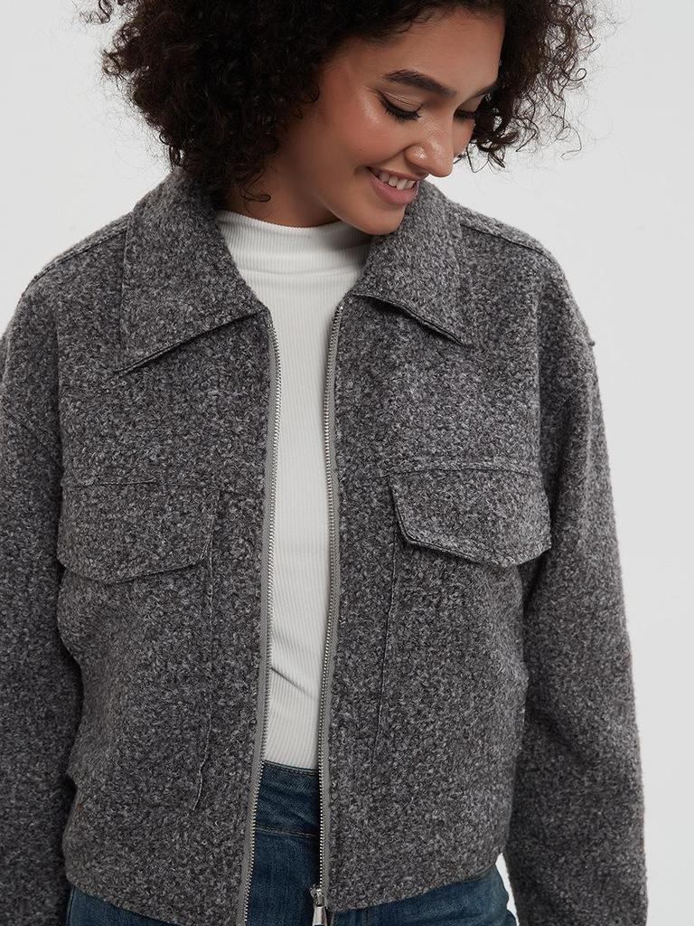 Женское пальто из серой шерсти в европейском и американском стиле с отложным воротником, большими карманами, для осени и зимы