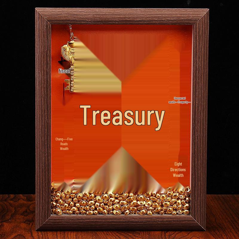 Yellow God of Wealth Photo Frame with Zodiac Ingots Ornament
