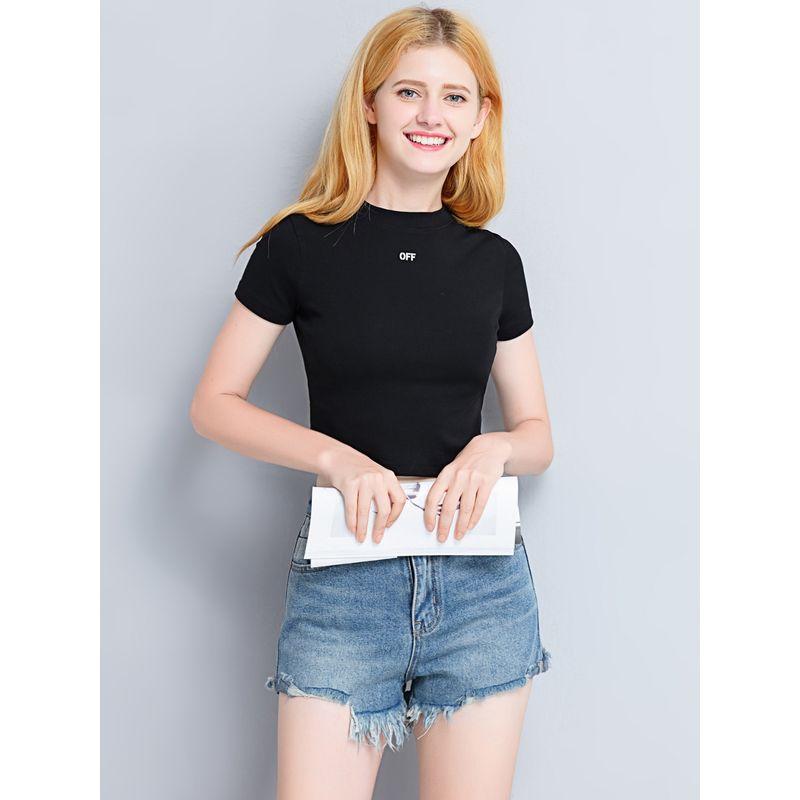 Celebrity Style Ins Crop-Top Short Sleeve T-shirt Women's 2025 Summer New Arrival Short Pure Cotton T-shirt Undershirt Tops Fashion