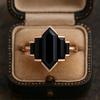 Hexagon Black Onyx Ring Yellow Gold Plated | Unique Engagement Ring | Bezel Set Black Gemstone | Vintage Bridal Anniversary Jewelry