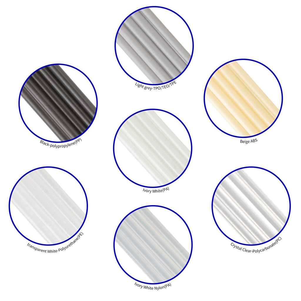 56 шт. 7 типов пластиковых сварочных стержней(ПП ПУ АБС ПЭ ТПО ПА ПК),Пластиковый сварочный комплект для автомобильного бампера,