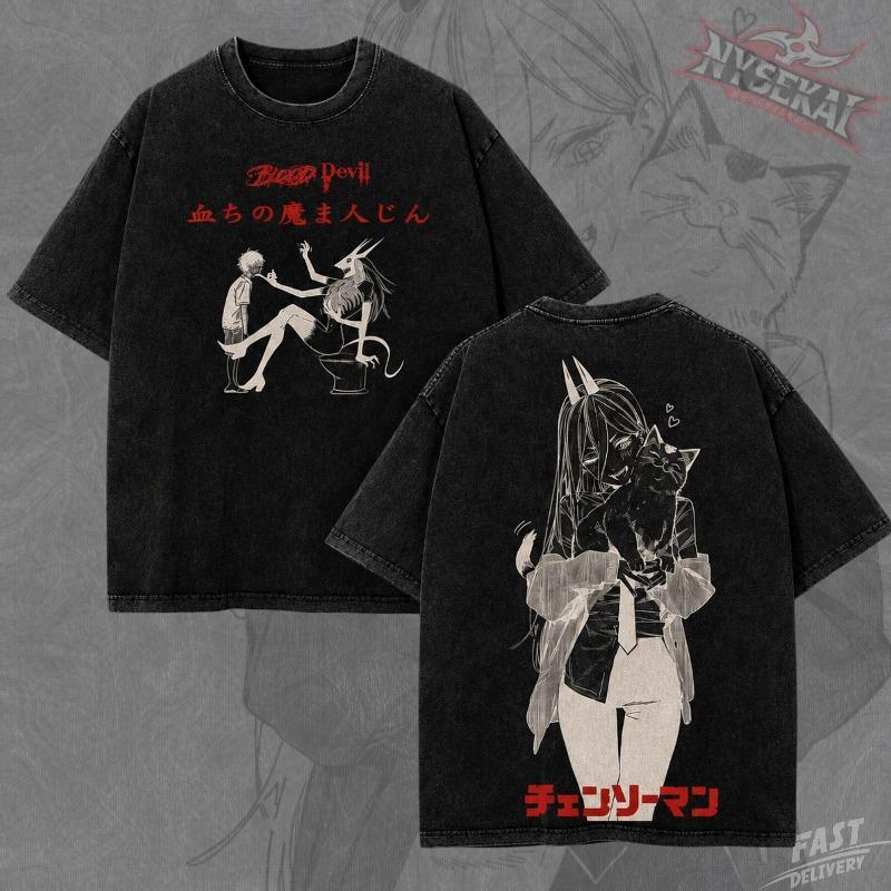 Crimson Kitty Fiend Anime Streetwear Shirt Blood Devil Manga Graphic Tee