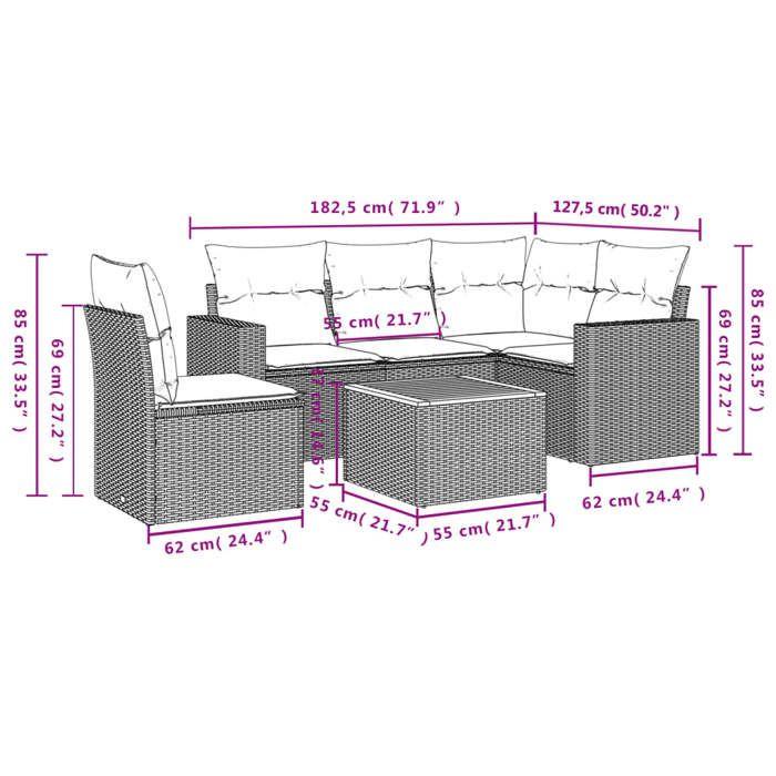 VidaXL Salon de Jardin avec Coussins 6 pcs, Canapés de Terrasse, Ensemble de Meubles de Patio, Mobilier d'Extérieur, Noir 3256454