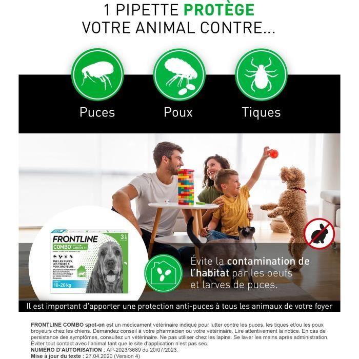 Frontline Combo chien - Anti-puces anti-tiques pour chien M - 10-20kg - 3 pipettes