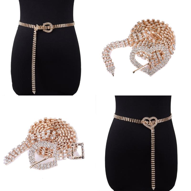 Chic Rhinestone Waist Chain Belt For Women Heart Shaped Buckle Thin Design For Dresses And Party Wear