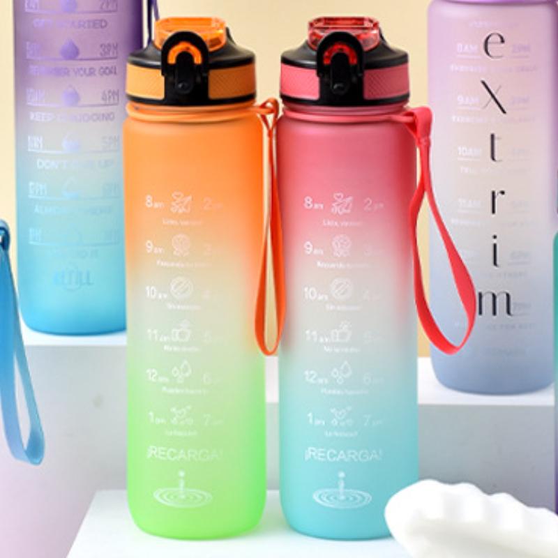 1000ml Large Capacity Water Bottle with Straw Plastic Cup Sports Cup Plastic Gradient Outdoor Sport Water Bottle