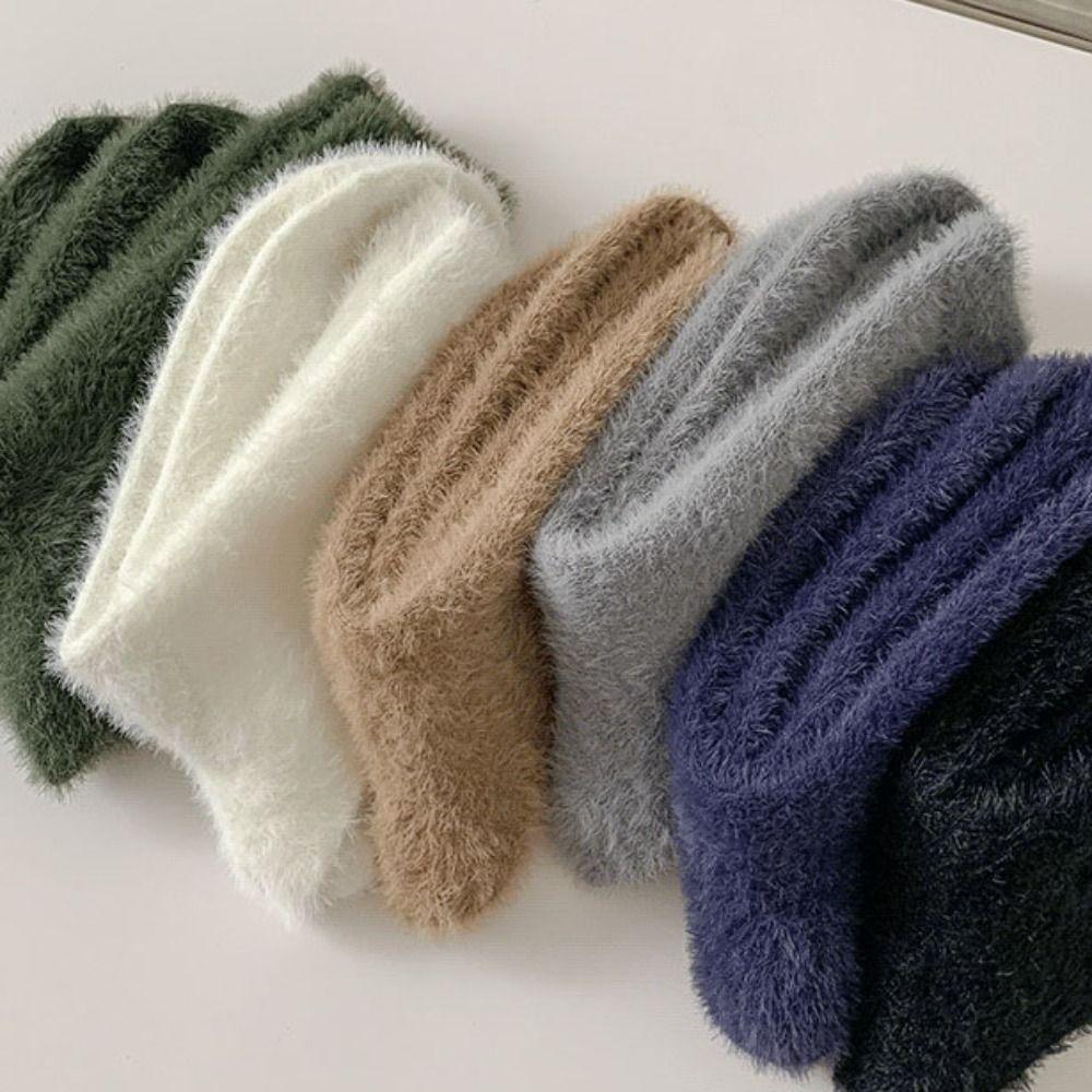 Solid Color Thick Fashion Trendy Middle Tube Hosiery Mink Velvet Man Socks Korean Style Socks