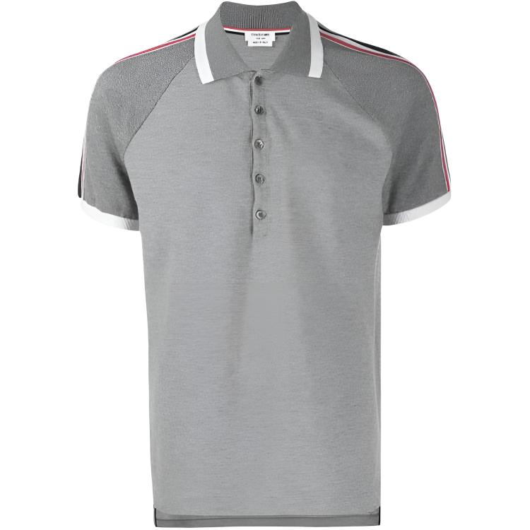 THOM BROWNE Polo Shirts Men's Light Gray Polo Collar Moderate Straight Fit MJP086A-00050-055