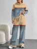 Flame splicing European and American autumn and winter casual long-sleeved suit women's hooded sweater trousers two-piece set