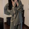Black Plaid Pajamas Women Spring and Autumn Summer Cute Ins Sle Long Sleeve Pure Cotton Two-piece Set Sweet