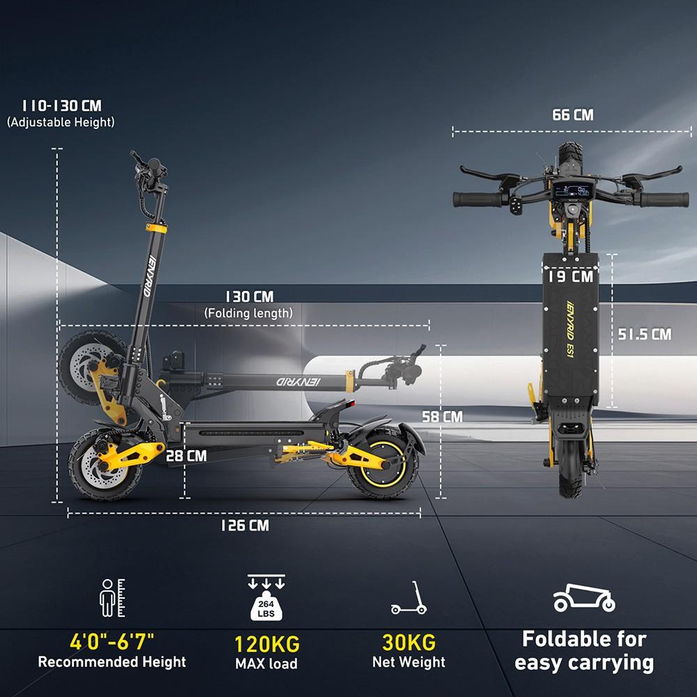 Электросамокат iENYRID ES1, двигатель 250 Вт*2, аккумулятор 48 В 20,8 Ач, 10-дюймовые внедорожные шины, максимальная скорость 25 км/ч
