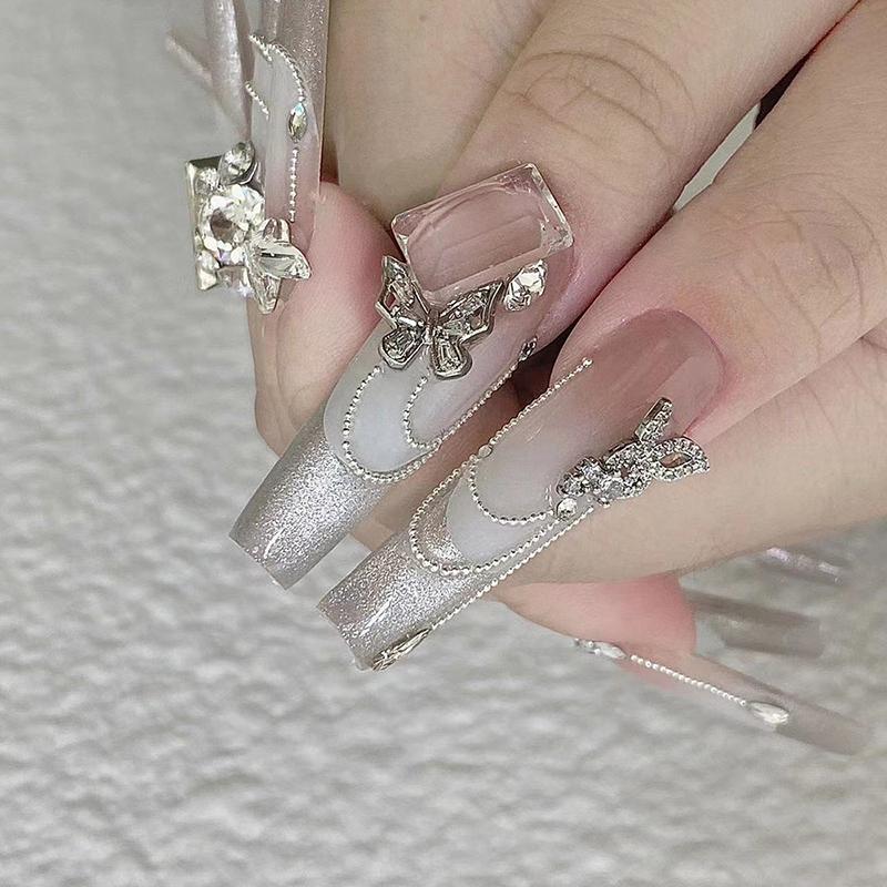 10 шт./пакет в форме бабочки, звезда, цветок, подвеска для ногтей, серебряный сплав для ногтей, жемчужные украшения, аксессуары, принадлежности для ногтей