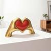 Heart Hand Sculpture Gold Resin Love Hands Heart Statue with Red Heart for Living Room Bedroom Office Coffee Table Desk Wedding Party Decor