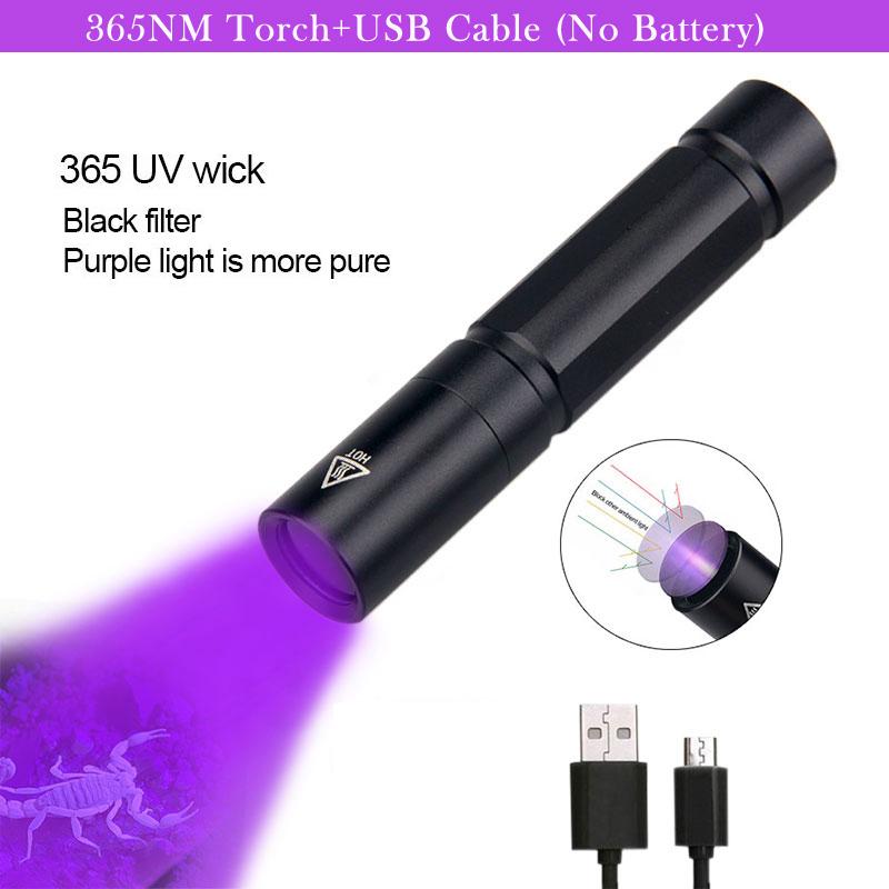 30W Mini UV Flashlight 365nm Ultraviolet Blacklight USB Rechargeable Purple Linternas Carpet Pet Urine Detector Catch Scorpions