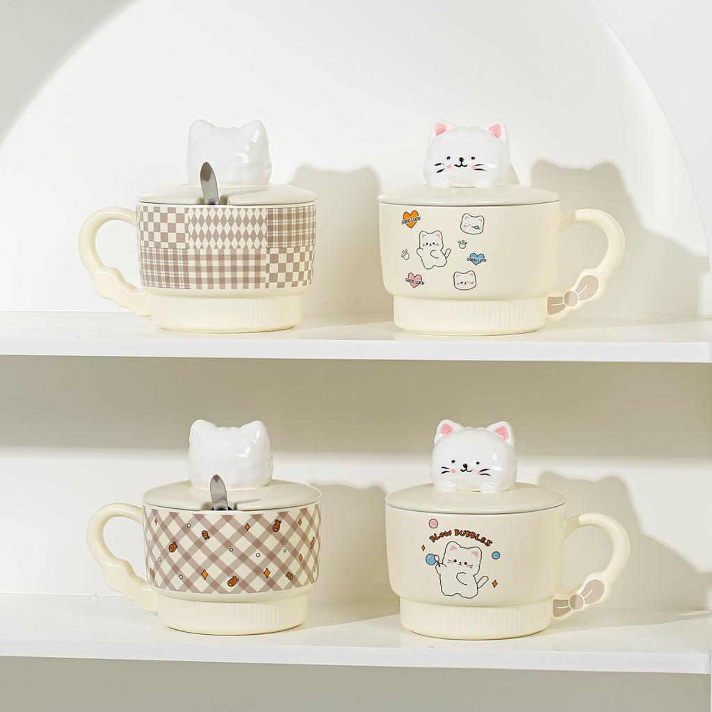 Cartoon Cute Cat Ceramic Cup High Value Mug Water Cup with Lid and Spoon Office Coffee Cup Souvenir