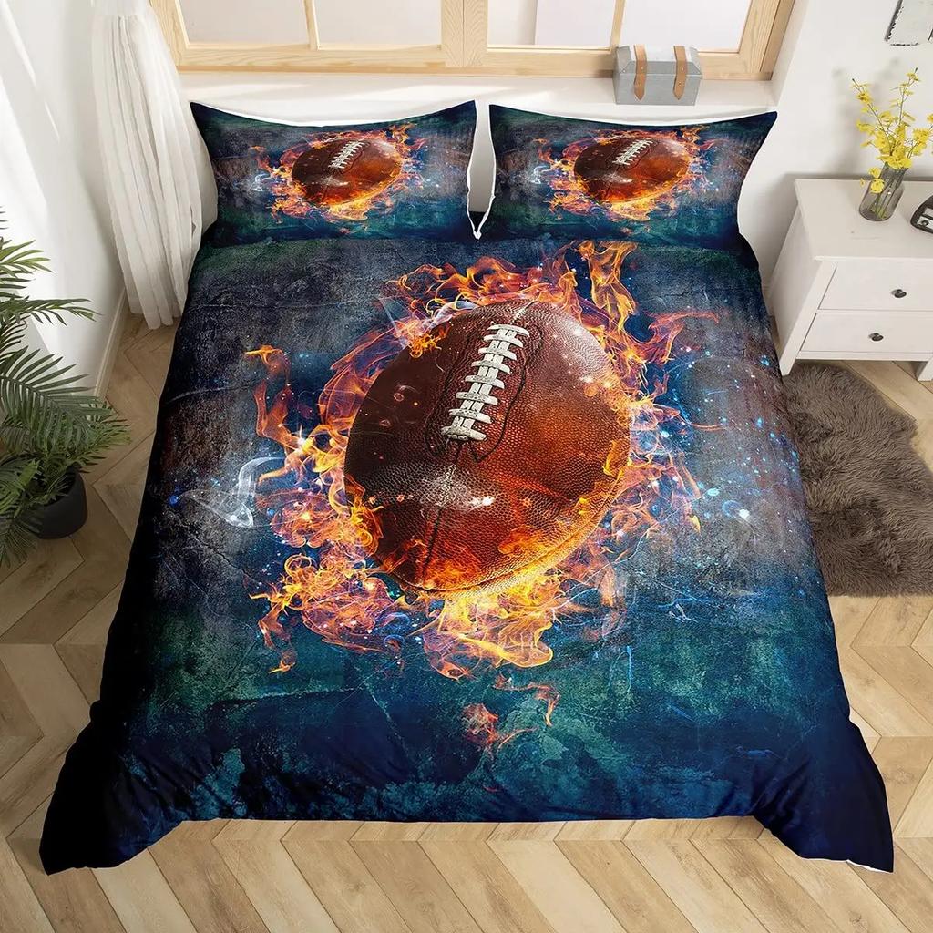 Футбольный Постельный Комплект Для Подростков Мальчиков Спортивный Комплект Пододеяльника Футбольная Тематика Постельный Комплект Двуспальный Квин Кинг Размер Полиэстер Покрывало