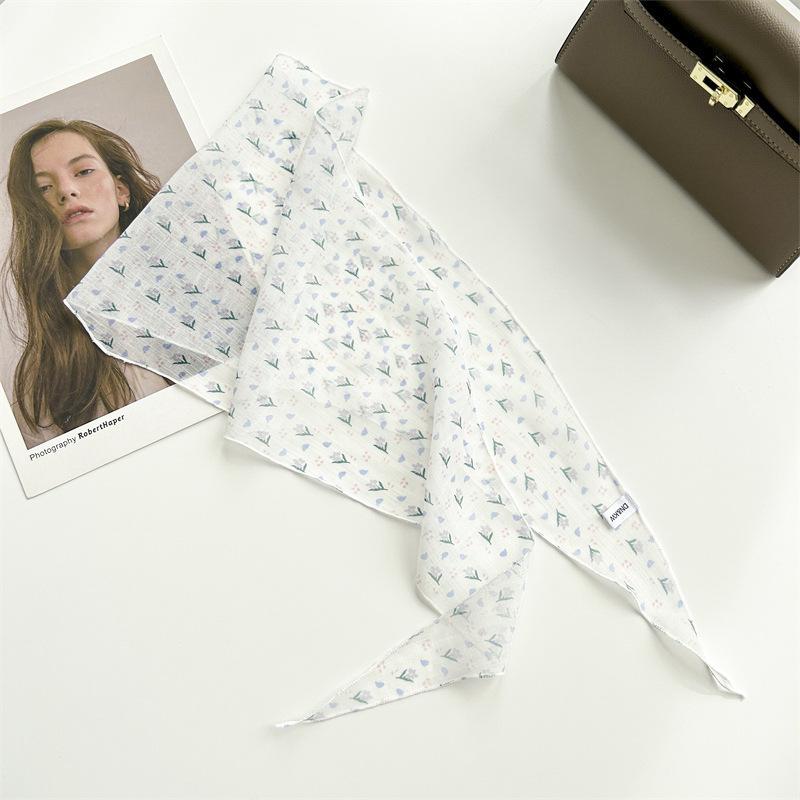 Spring and summer sweet pastoral small scarf floral printing imitation silk rhombus towel versatile temperament neck protection