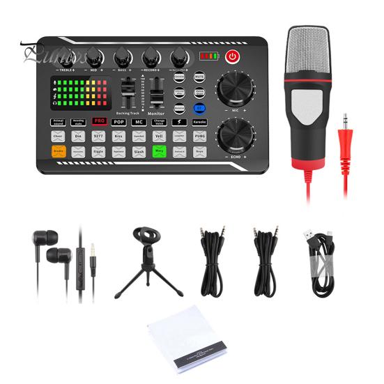 Профессиональный комплект звуковой карты, прозрачная живая аудиозапись, вещание, студийная запись, регулируемый аудиомикшер с высокими/средними/басами, усилитель