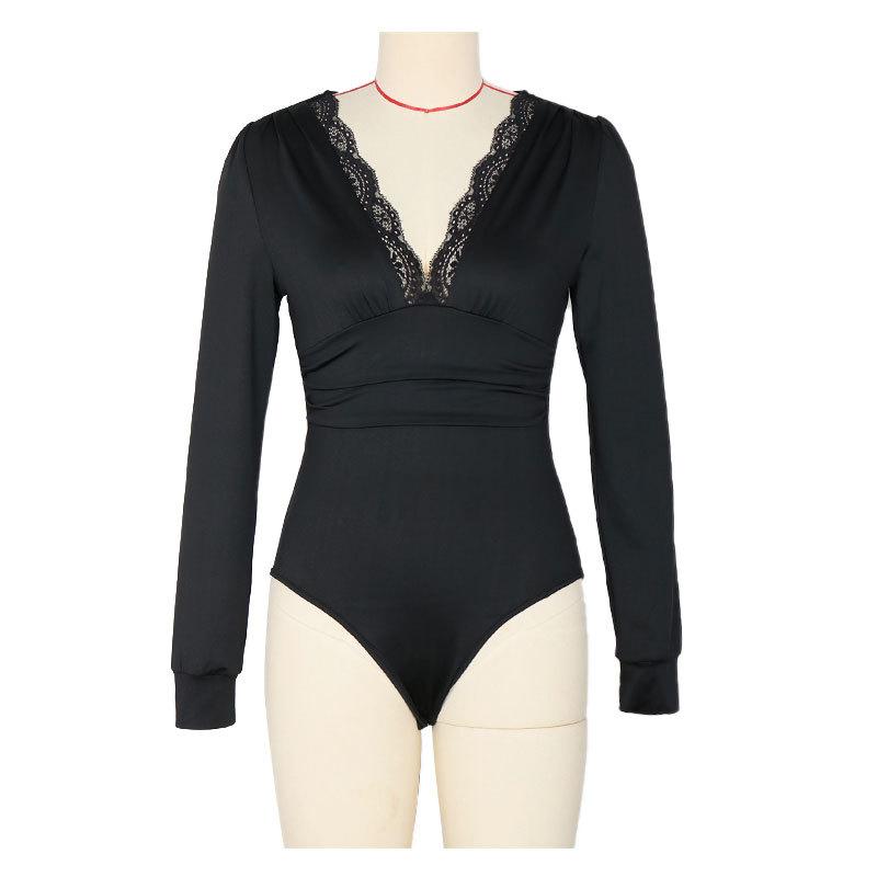 Jumpsuit Spring Women's Slim Lace Splicing Elegant Long-sleeved Jumpsuit