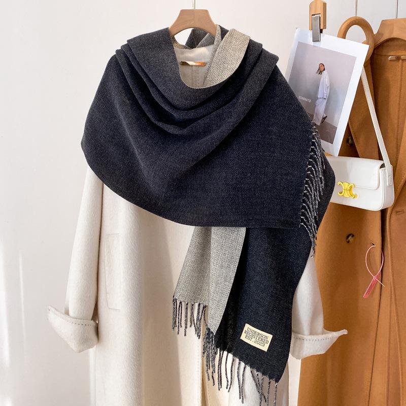 Pink Scarf Women's Winter Shawl Dual-purpose Versatile Imitation Cashmere Solid Color Dual-purpose Thickened Long Double-sided Scarf