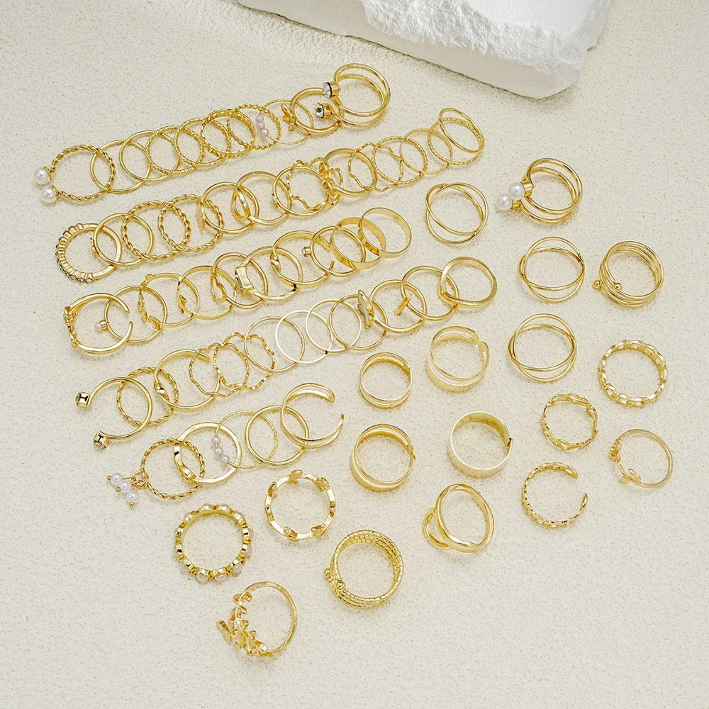 68Pcs/set Drip Butterfly Heart Ring Set Zircon Gold Rings for Women Jewelry Accessories