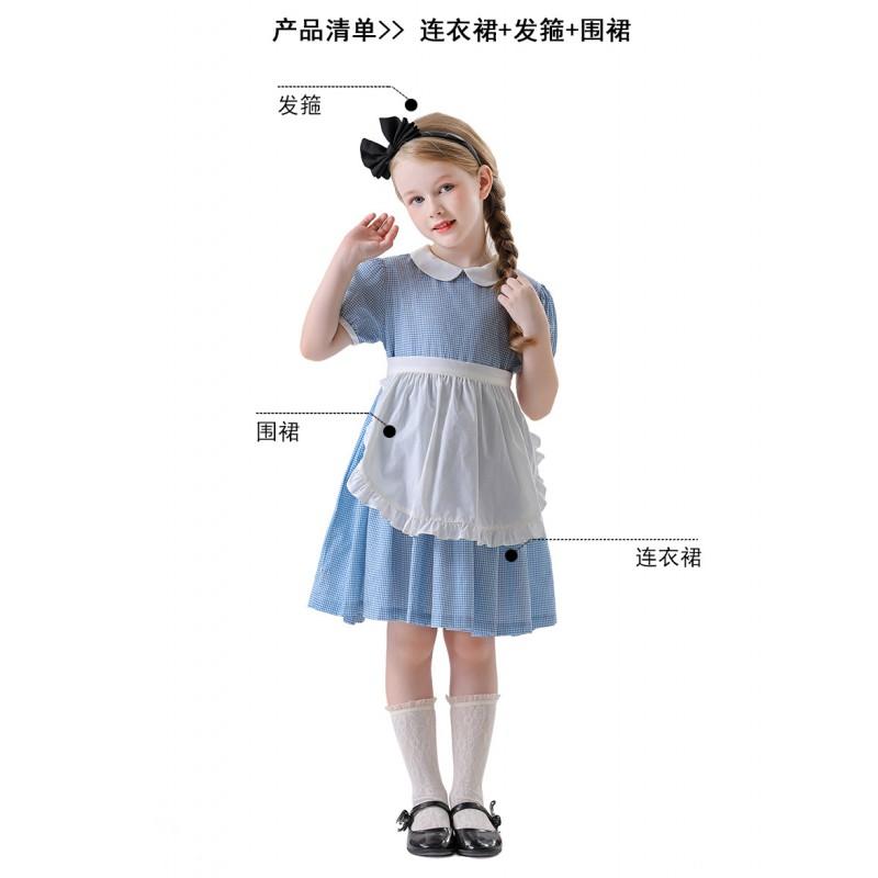 Halloween Costume Girls Blue Alice Princess Dress Maid Outfit Kids Party 120-150