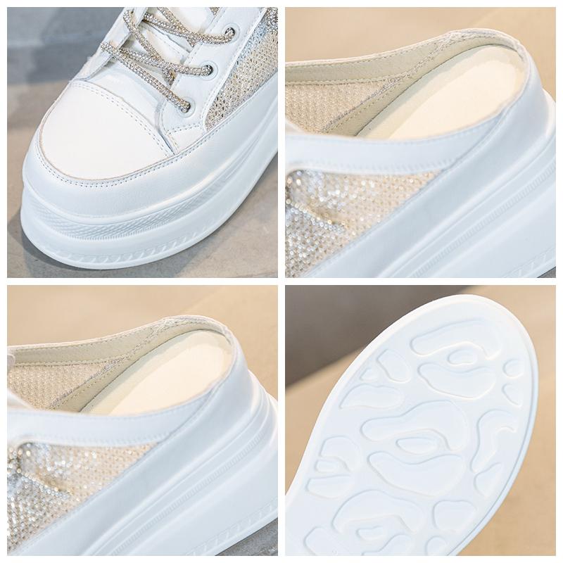 Fujin 6 см удобные сандалии из синтетической натуральной кожи с воздушной сеткой, летние блестящие тапочки со стразами Fsahion, массивные кроссовки, женская обувь