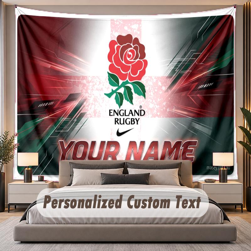 Custom Name Text Tapestry England Rugby Personalized Polyester Wall Tapestry For Bedroom And Room