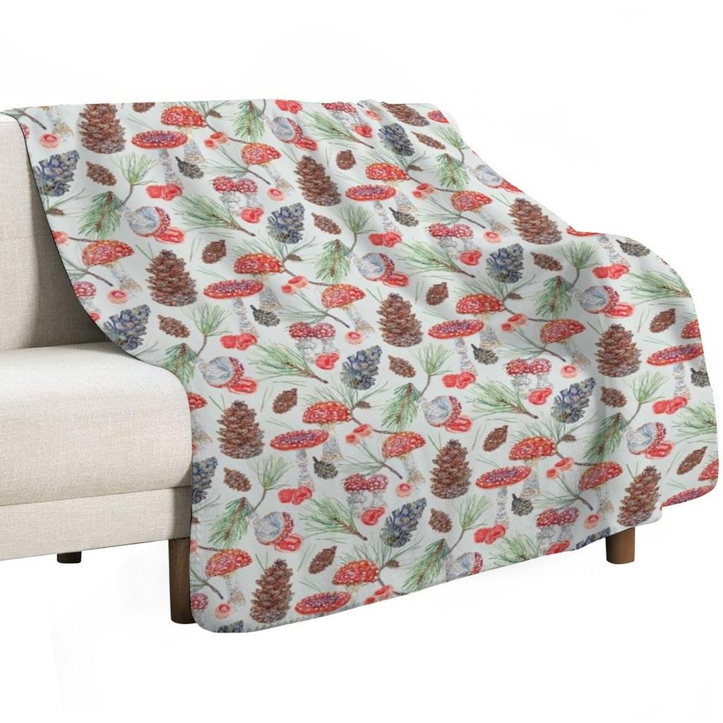 Toadstools and Pine Mint Throw Blanket Soft Breathable Blanket for Night Sleeping