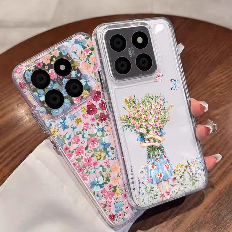 Чехол с узором «Девочка и цветы» для Xiaomi Redmi Note 15 Pro 4G Funda Redmi Note 14 13 Pro 5G Прозрачный мягкий чехол из ТПУ-силикона
