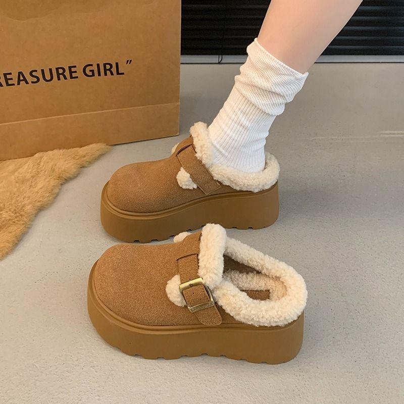 Baotou half slippers fairy cotton slippers thick bottom season fluff heightened wind hair Birkenga