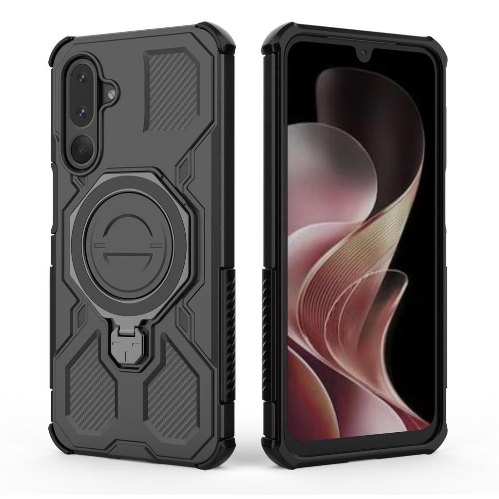 Для Samsung Galaxy M36 5G Магнитный чехол Вращающаяся металлическая подставка Противоударная задняя крышка для телефона из ПК+ТПУ