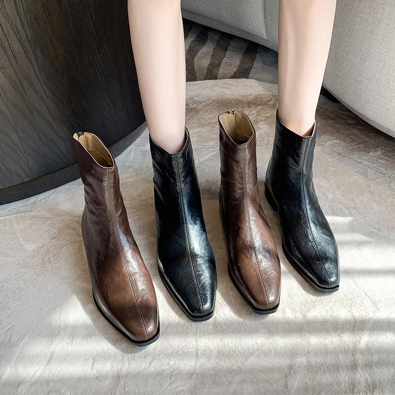 Fashion Aphixta Back Zipper Shoes Women Boots Crystal Square Heel Ankle Boots For Women Botines Mujer Ladies Shoes Fashion Woman Shoes