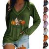 Women's Fashion Long Sleeve V-Neck Small Print Casual Loose T-Shirt Top