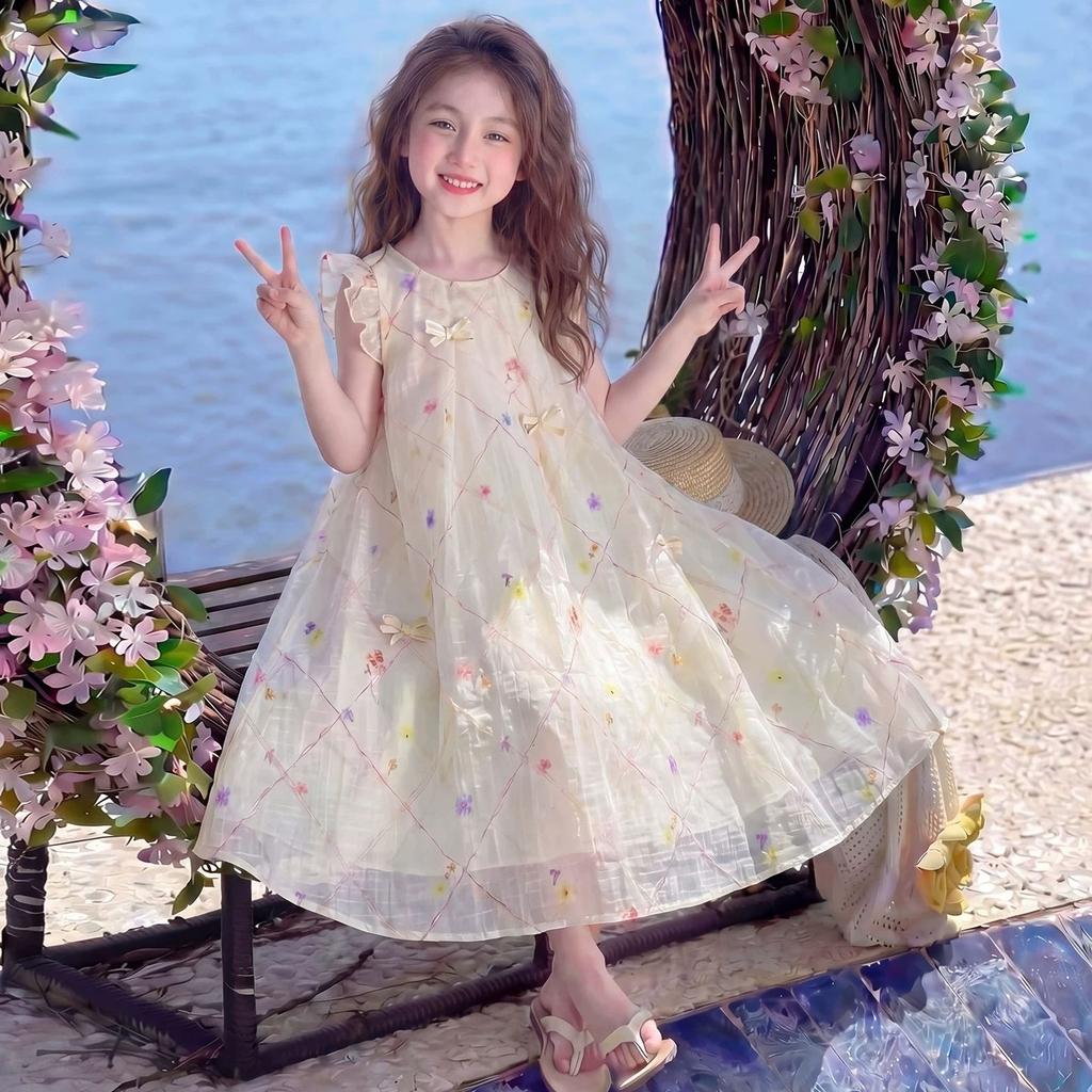 Sweet Peach-colored Dress for Girls - Summer Children's Princess Floral Dress