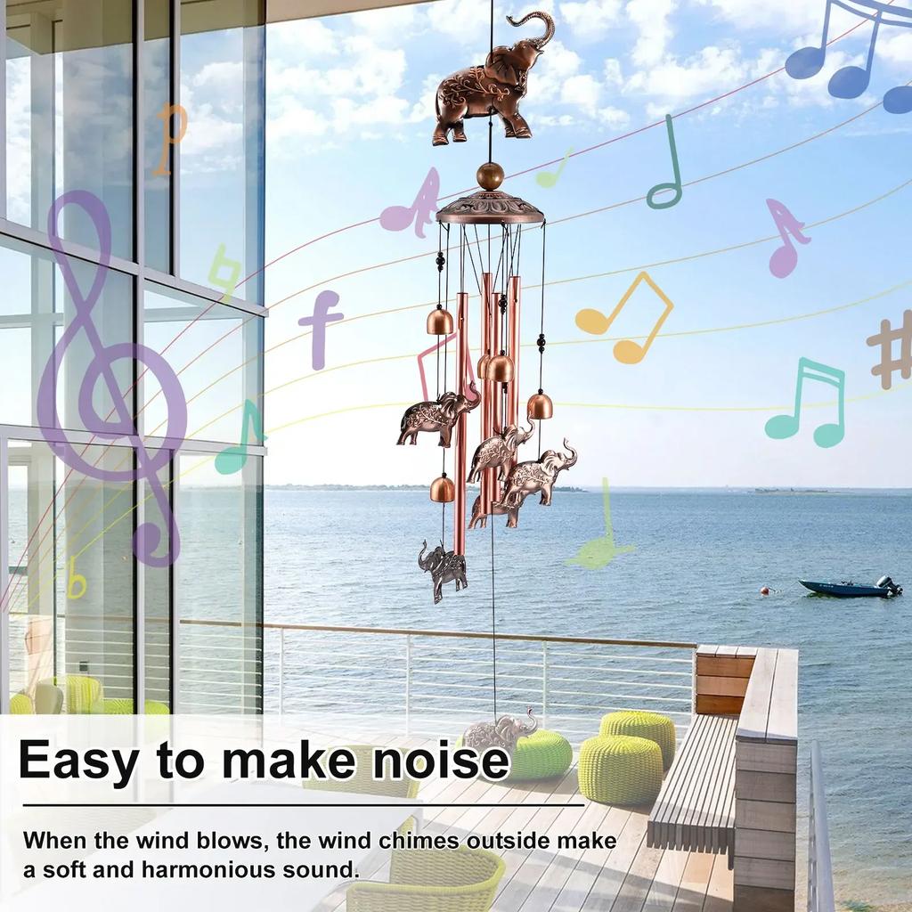 35inch Wind Chimes With Elephant Metal Tubes Outdoor Garden Yard Decoration Retro Creative Hanging Wind Chimes Ornaments