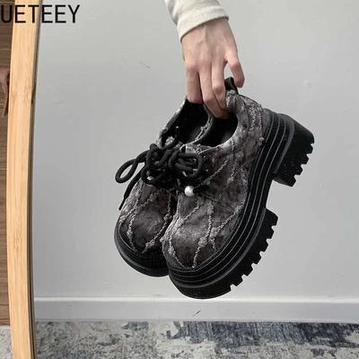 Модные женские туфли Мэри Джейн на толстой подошве, модные туфли на шнуровке, весенне-осенние повседневные лоферы в университетском стиле