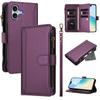 For iPhone 16 Plus Leather Case 9 Card Slots Zipper Wallet Stand Phone Cover with Wrist Strap