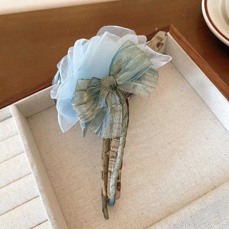 Акриловая сетчатая заколка-бант с цветком, ранняя весна, нишевая, для отпускных фото, модная, элегантная, милые аксессуары для волос
