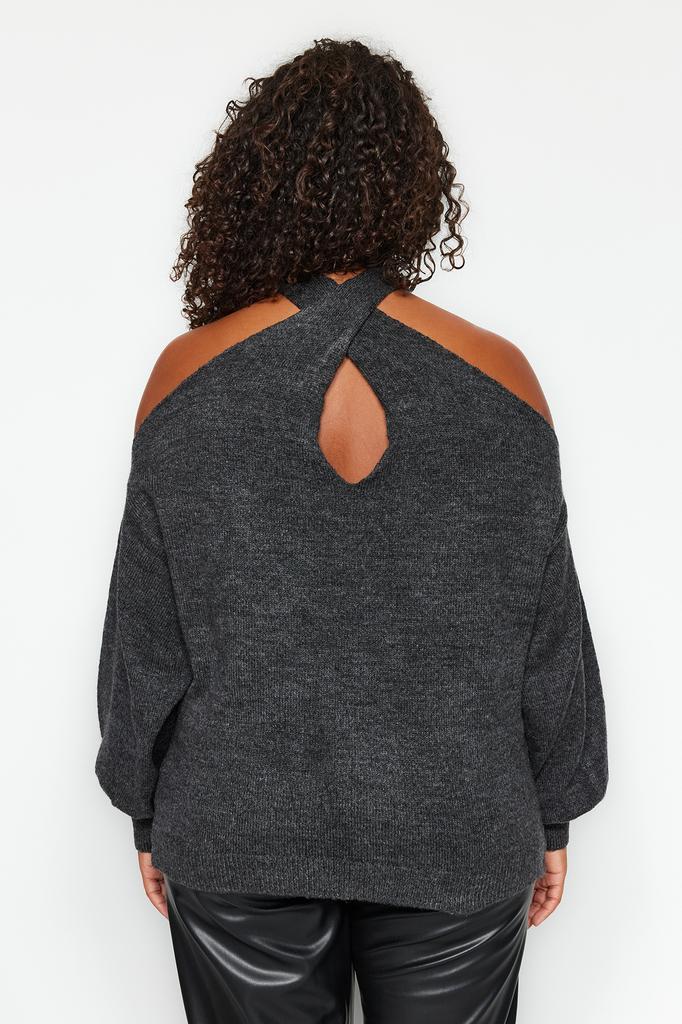 Women's Fashion New Plus Big Size Sweater Anthracite Knitwear Plus Big Size Sweater