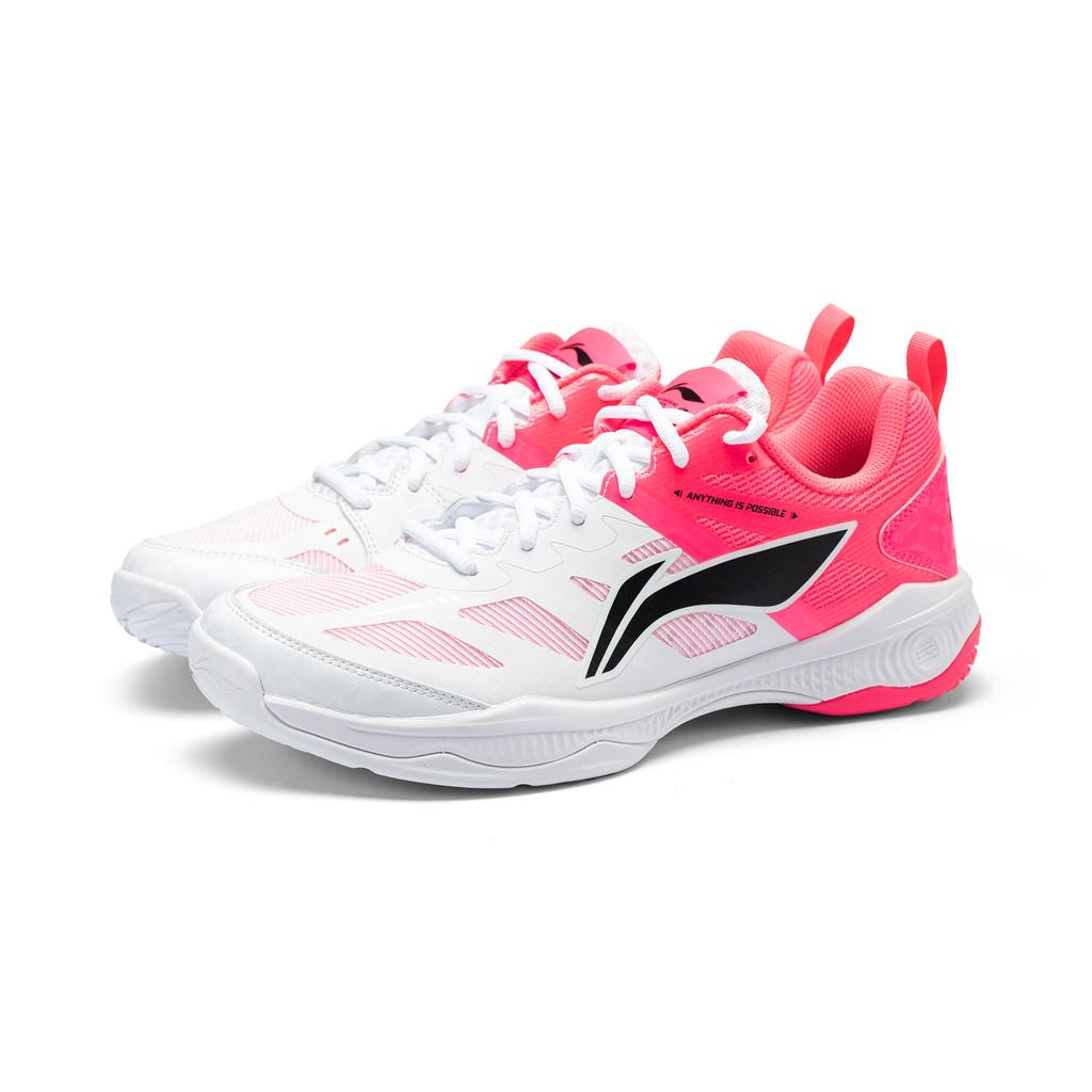 Li Ning Амортизирующие Отскакивающие Низкие Бадминтонные Кроссовки Унисекс Бело-Розовые AYTV017-2