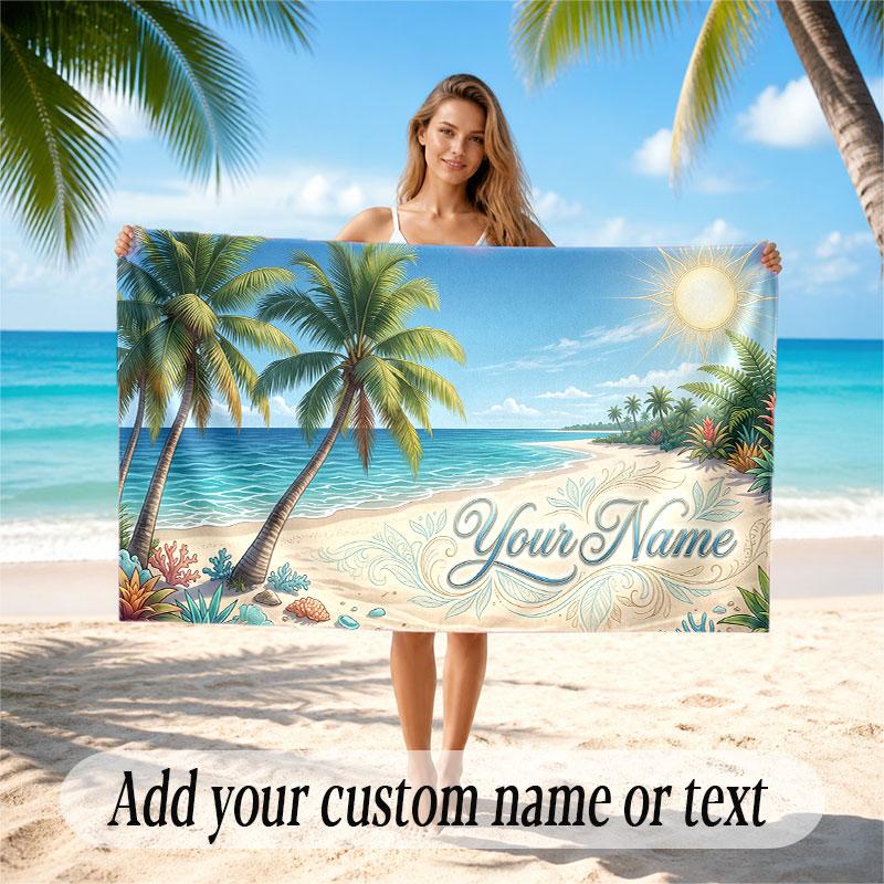 Octopus Sea Life Theme Soft Beach Towel Personalized Custom Name Text Towel Portable for Beach Pool Travel