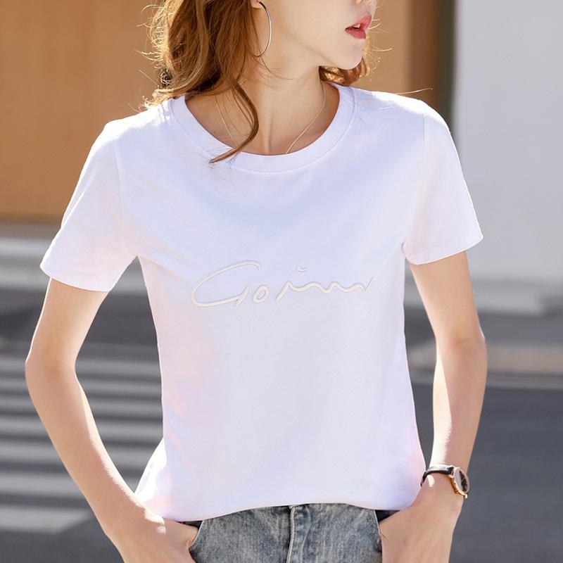 Летняя женская футболка с круглым вырезом и вышивкой букв, свободные топы с короткими рукавами