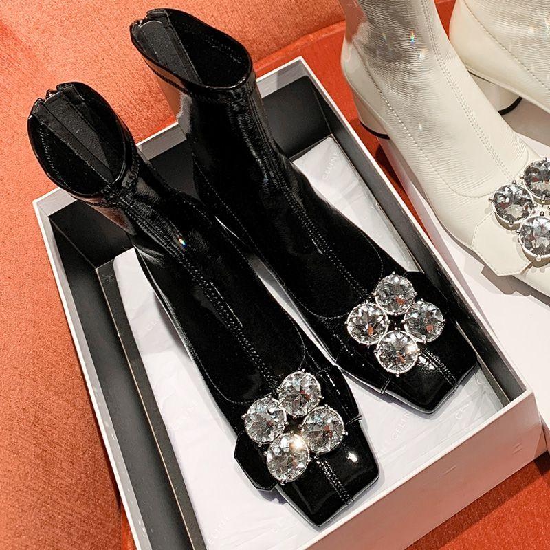 Модные короткие туфли со стразами для женщин, рабочие ботильоны Kawaii, милые белые женские ботильоны, элегантные с низким каблуком, обувь для готического косплея