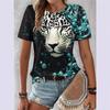Летняя женская рубашка с круглым вырезом и короткими рукавами с принтом льва для поездок на работу